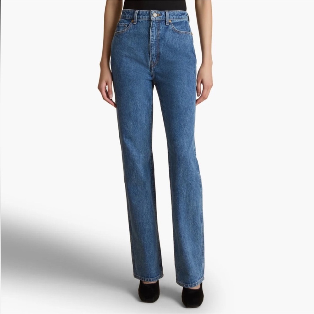 KHAITE Blue High-Rise Straight-Leg Jeans